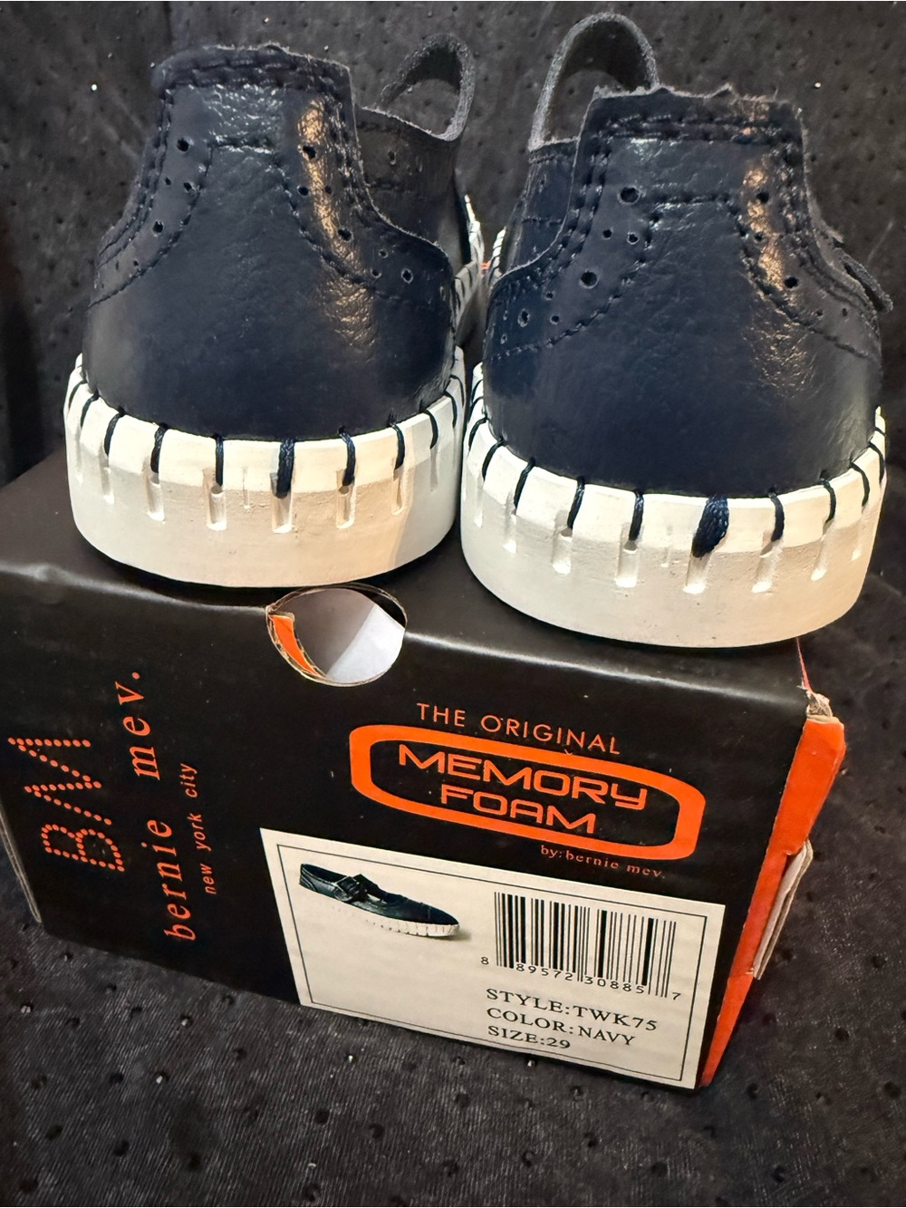bernie mev. Navy Slip-On Loafers with White Stripe Sole
